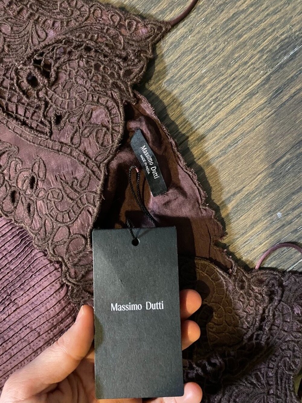 Massimo Dutti Brown Pleated Maxi Dress with Lace Detail - Picture 4 of 5